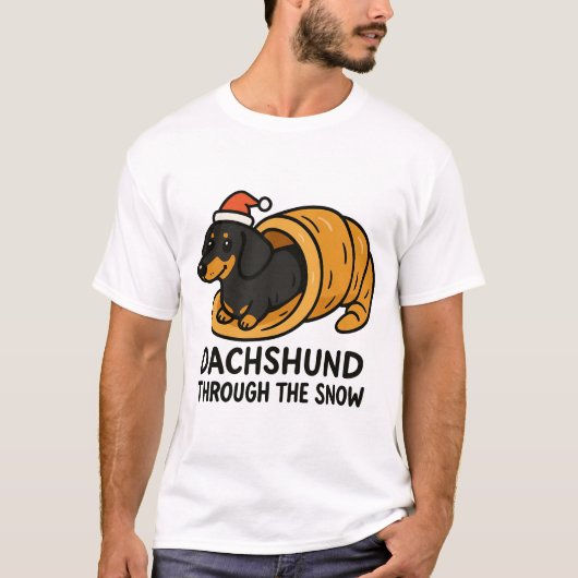 Dachshund Durch Den Schnee T-Shirt (Vorderseite)