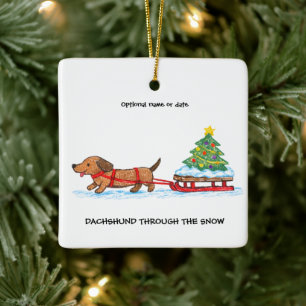 Dachshund Durch Den Schnee Weihnachten Keramikornament
