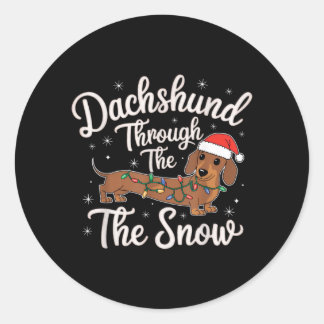 Dachshund Durch Den Schnee Weihnachtsdekoration Fü Runder Aufkleber
