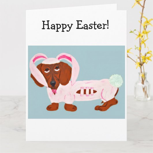 Dachshund Easter Bunny Karte (Gelbe Blume)