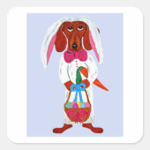 Dachshund Easter Bunny Quadratischer Aufkleber (Vorderseite)