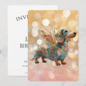 Dachshund Engel Feen Geburtstag Einladung (Vorne/Hinten)