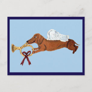 Dachshund Engel mit einem französischen Horn Postkarte