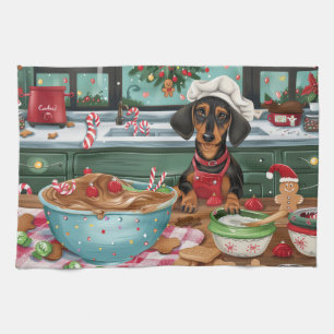 Dachshund-Feiertagsbacken: Festliches Weihnachten Geschirrtuch