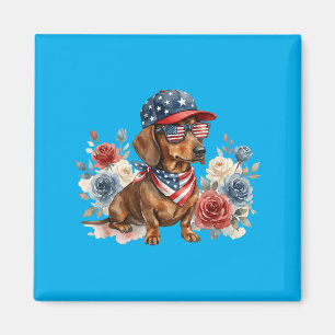 Dachshund Floral Amerikanische Flagge Usa 4. Juli Magnet