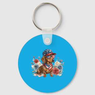 Dachshund Floral Amerikanische Flagge Usa 4. Juli Schlüsselanhänger