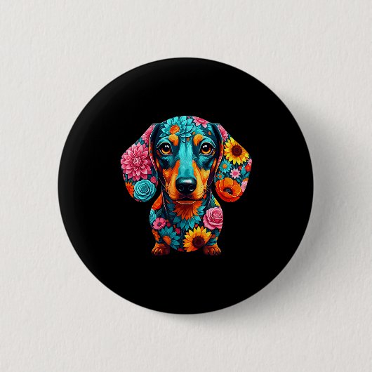 Dachshund Flower Funny Dog Button (Vorderseite)