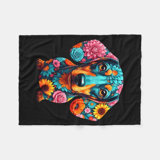 Dachshund Flower Funny Dog Fleecedecke (Vorderseite (Horizontal))