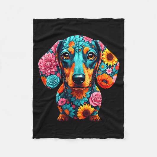 Dachshund Flower Funny Dog Fleecedecke (Vorderseite)