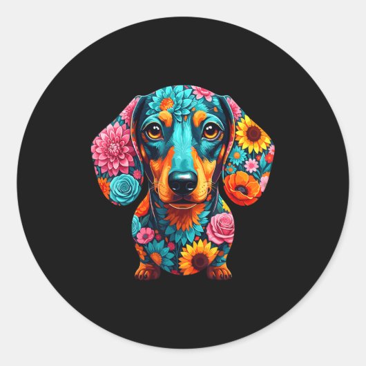 Dachshund Flower Funny Dog Runder Aufkleber (Vorderseite)