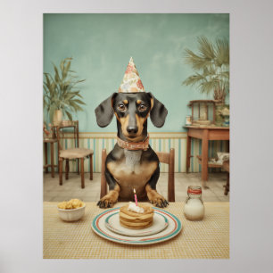 Dachshund-Geburtstag-Pfannkuchen-Party Poster