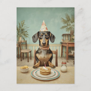 Dachshund-Geburtstag-Pfannkuchen-Party Postkarte