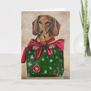 Dachshund-Geschenk-Hunde-Kunst-Weihnachts-Grußkart Karte