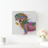 Dachshund & Glasses Rainbow Splash Quadratische Wanduhr (Zuhause)