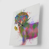Dachshund & Glasses Rainbow Splash Quadratische Wanduhr (Winkel)