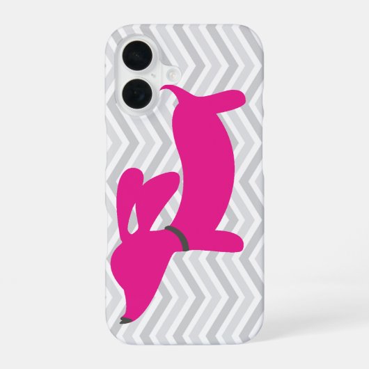 Dachshund + Grauer Chevron iPhone 16 Hülle (Rückseite)
