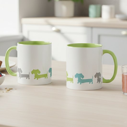 Dachshund Green Blue Coffee Mug Tasse