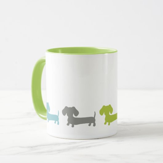 Dachshund Green Blue Coffee Mug Tasse (Vorderseite Links)