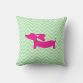 Dachshund + Grüner Chevron Kissen (Vorderseite)