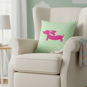 Dachshund + Grüner Chevron Kissen