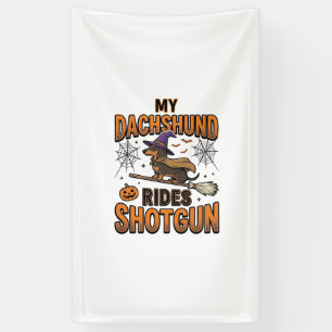 Dachshund Halloween Hexen Besen fährt Shotgun-Shir Banner