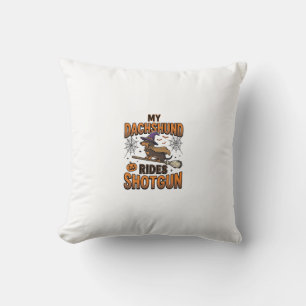 Dachshund Halloween Hexenbesen fährt Shotgun-Shirt Kissen