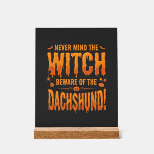 Dachshund Halloween Hexenwarnung Typografie Vecto Acrylschild