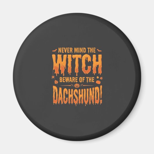 Dachshund Halloween Hexenwarnung Typografie Vecto Magnet (Vorne)