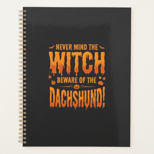 Dachshund Halloween Hexenwarnung Typografie Vecto Planer (Vorderseite)
