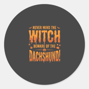 Dachshund Halloween Hexenwarnung Typografie Vecto Runder Aufkleber