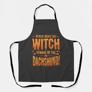 Dachshund Halloween Hexenwarnung Typografie Vecto Schürze