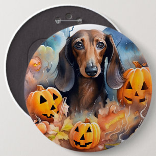 Dachshund Halloween mit Kürbissen Gruselig Button