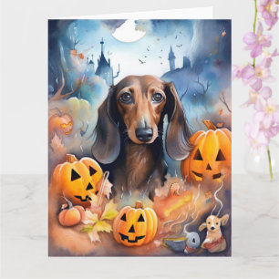Dachshund Halloween mit Kürbissen Gruselig Karte