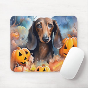 Dachshund Halloween mit Kürbissen Gruselig Mousepad