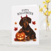 Dachshund Halloween Teufelshund Karte (Gelbe Blume)