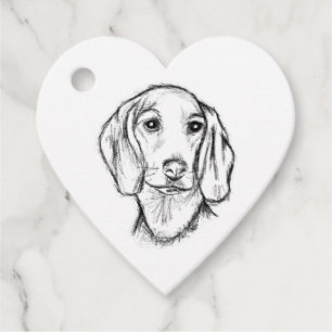 Dachshund handgezeichnete Skizze schwarz weiß Welp Geschenkanhänger