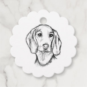 Dachshund handgezeichnete Skizze schwarz weiß Welp Geschenkanhänger
