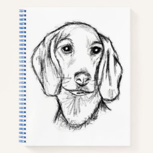 Dachshund handgezeichnete Skizze schwarz weiß Welp Notizblock