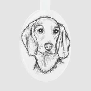Dachshund handgezeichnete Skizze schwarz weiß Welp Ornament