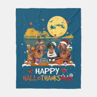 Dachshund Happy Hallothanksmas Halloween Thanksgiv Fleecedecke