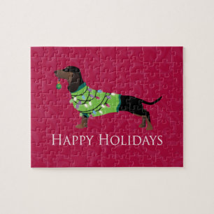 Dachshund Happy Holidays Design Puzzle