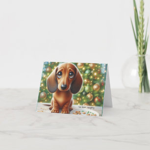 Dachshund hat Weihnachtsplätzchen von Santa gefres Dankeskarte