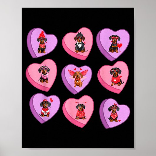 Dachshund Hearts Candy Valentines Weiner Dog Pet L Poster (Vorne)