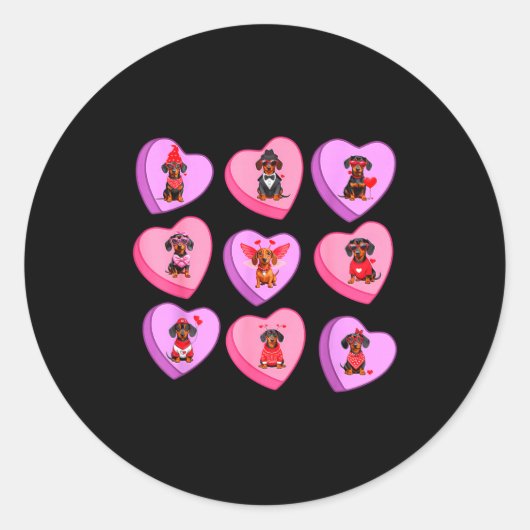 Dachshund Hearts Candy Valentines Weiner Dog Pet L Runder Aufkleber (Vorderseite)