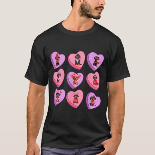 Dachshund Hearts Candy Valentines Weiner Dog Pet L T-Shirt (Vorderseite)