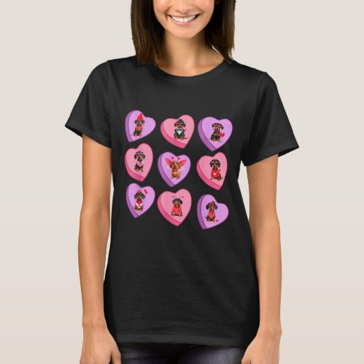 Dachshund Hearts Candy Valentines Weiner Dog Pet L T-Shirt (Vorderseite)