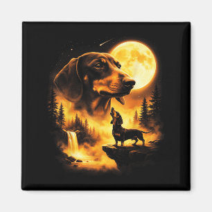 Dachshund heult zum Mond Vintage 90er Retro Magnet