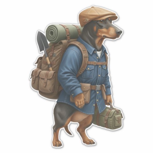 Dachshund Hiker Aufkleber (Vorderseite)