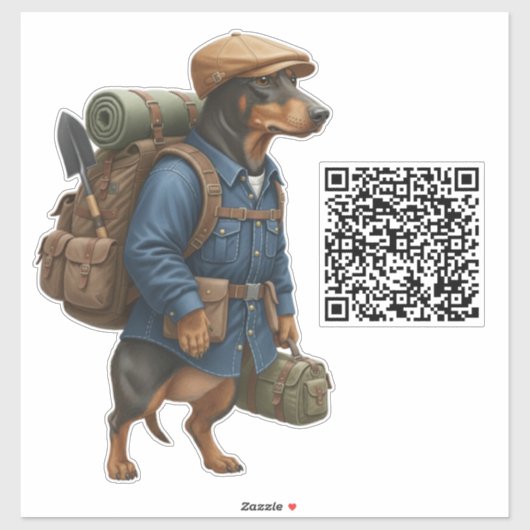Dachshund Hiker + QR Code Aufkleber (Blatt)