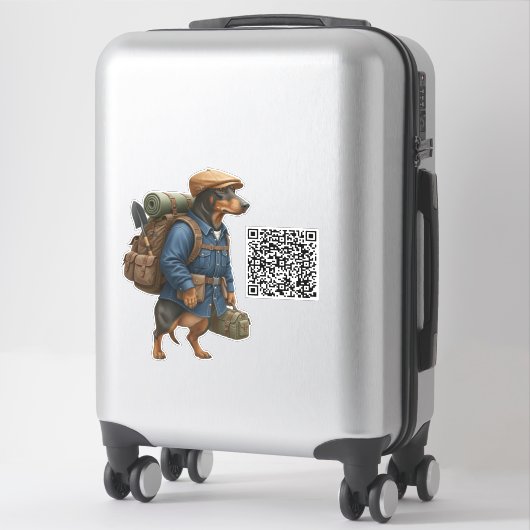 Dachshund Hiker + QR Code Aufkleber (Koffer)